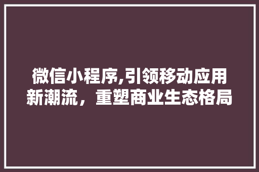 微信小程序,引领移动应用新潮流，重塑商业生态格局