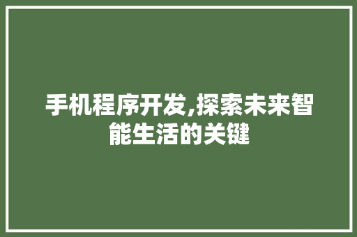 手机程序开发,探索未来智能生活的关键