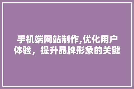 手机端网站制作,优化用户体验，提升品牌形象的关键步骤