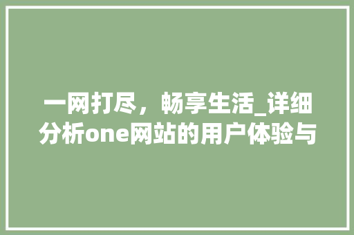 一网打尽，畅享生活_详细分析one网站的用户体验与创新