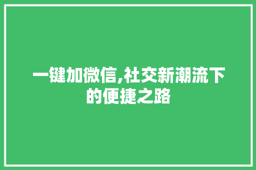 一键加微信,社交新潮流下的便捷之路