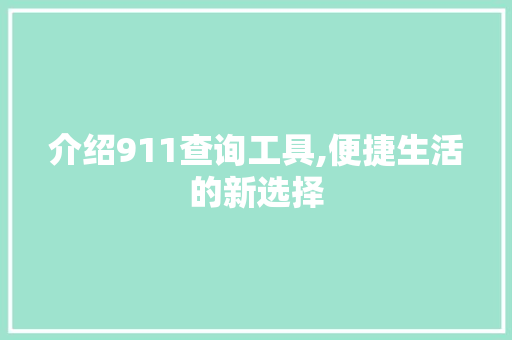 介绍911查询工具,便捷生活的新选择