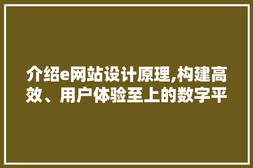 介绍e网站设计原理,构建高效、用户体验至上的数字平台