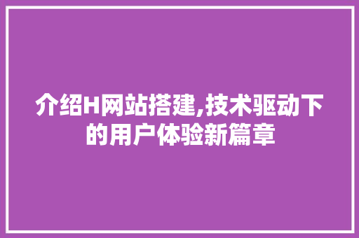 介绍H网站搭建,技术驱动下的用户体验新篇章