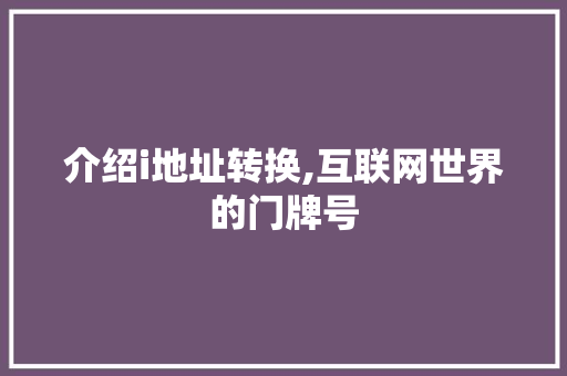 介绍i地址转换,互联网世界的门牌号