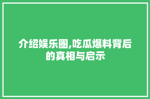 介绍娱乐圈,吃瓜爆料背后的真相与启示