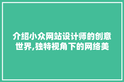 介绍小众网站设计师的创意世界,独特视角下的网络美学