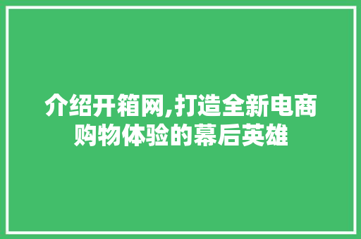 介绍开箱网,打造全新电商购物体验的幕后英雄