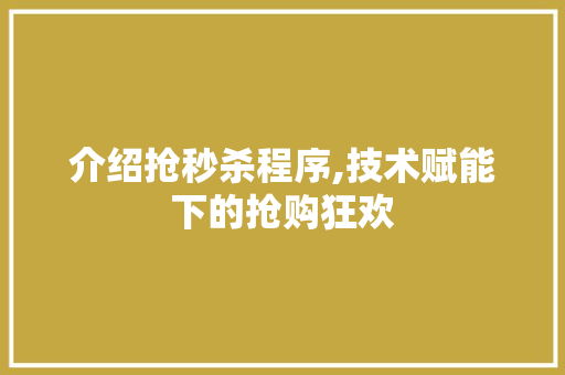 介绍抢秒杀程序,技术赋能下的抢购狂欢