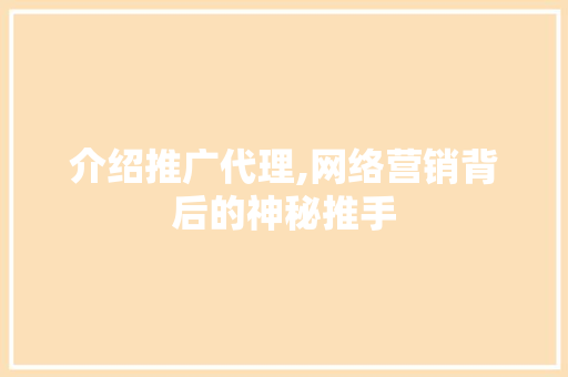 介绍推广代理,网络营销背后的神秘推手