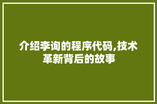 介绍李询的程序代码,技术革新背后的故事