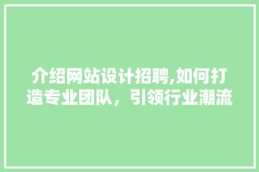 介绍网站设计招聘,如何打造专业团队，引领行业潮流