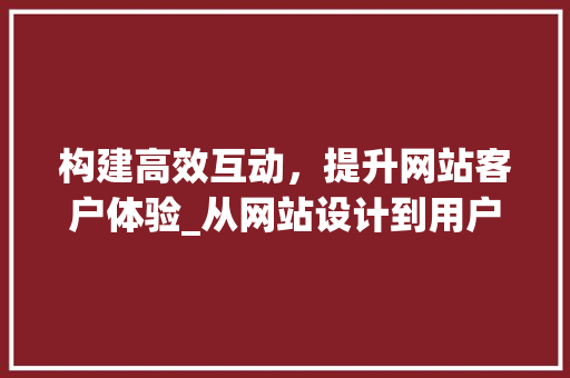 构建高效互动，提升网站客户体验_从网站设计到用户满意度