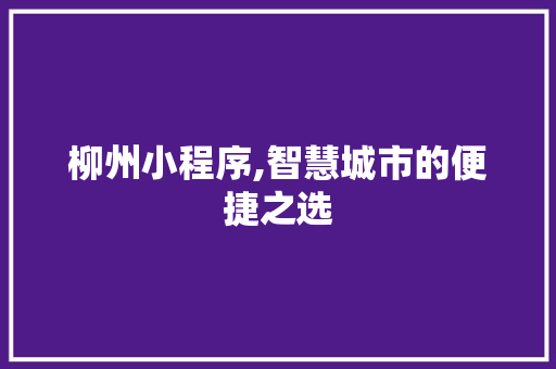 柳州小程序,智慧城市的便捷之选