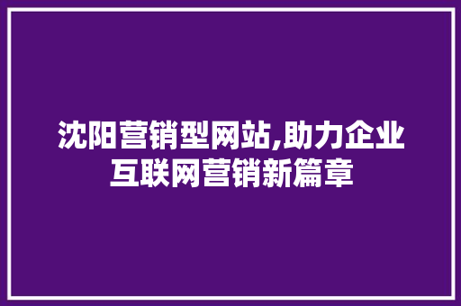 沈阳营销型网站,助力企业互联网营销新篇章