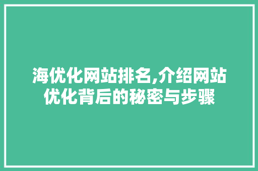 海优化网站排名,介绍网站优化背后的秘密与步骤