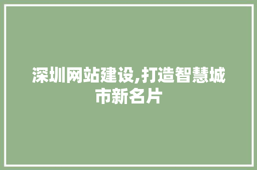 深圳网站建设,打造智慧城市新名片