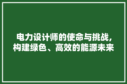 电力设计师的使命与挑战,构建绿色、高效的能源未来