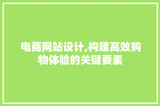 电商网站设计,构建高效购物体验的关键要素