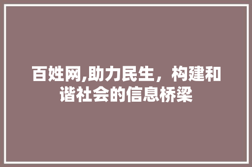 百姓网,助力民生，构建和谐社会的信息桥梁