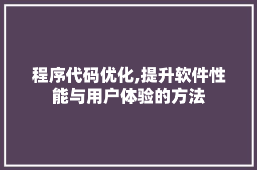 程序代码优化,提升软件性能与用户体验的方法