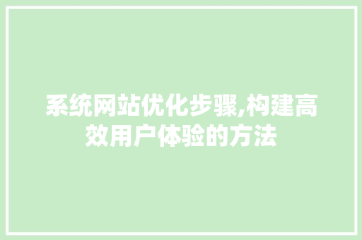 系统网站优化步骤,构建高效用户体验的方法