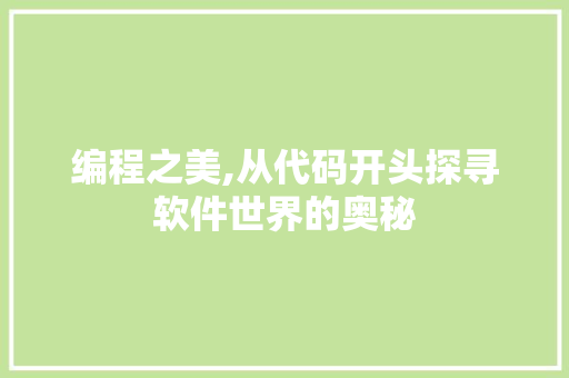 编程之美,从代码开头探寻软件世界的奥秘