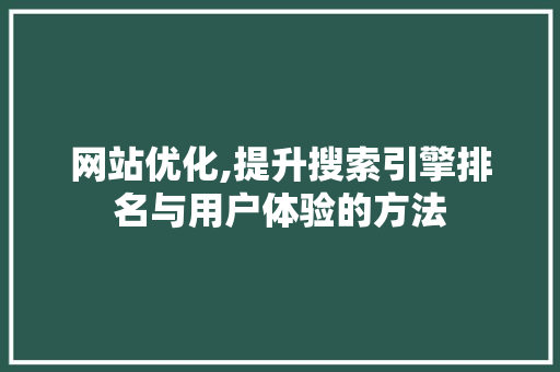 网站优化,提升搜索引擎排名与用户体验的方法