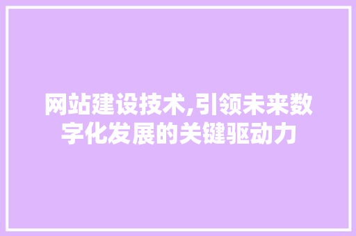 网站建设技术,引领未来数字化发展的关键驱动力