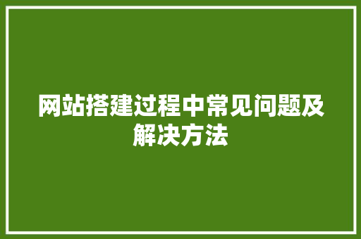 网站搭建过程中常见问题及解决方法