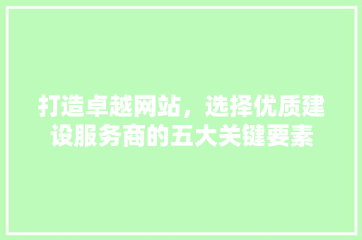 打造卓越网站，选择优质建设服务商的五大关键要素