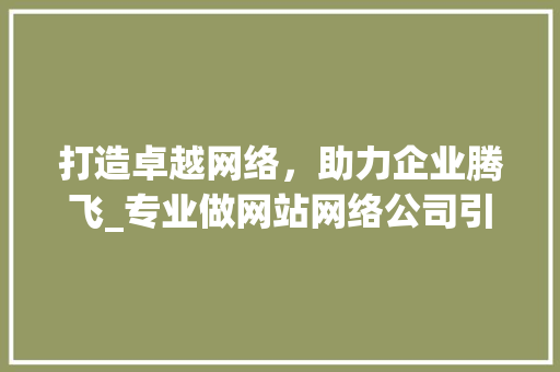 打造卓越网络，助力企业腾飞_专业做网站网络公司引领行业新风向