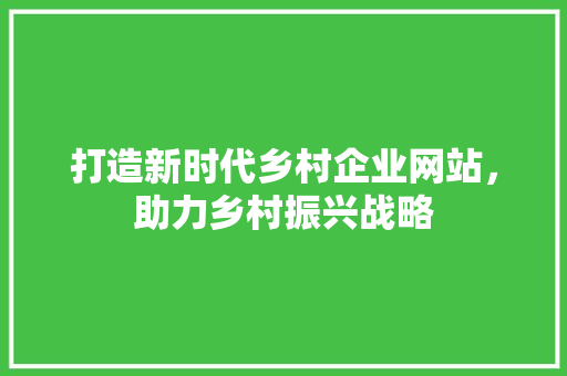 打造新时代乡村企业网站，助力乡村振兴战略