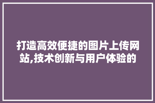 打造高效便捷的图片上传网站,技术创新与用户体验的双赢之路