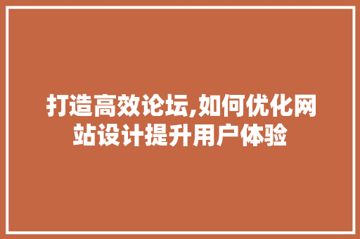 打造高效论坛,如何优化网站设计提升用户体验