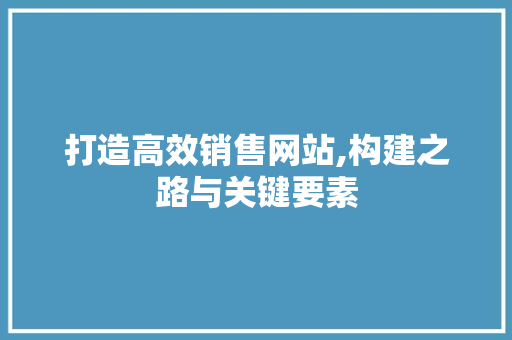 打造高效销售网站,构建之路与关键要素