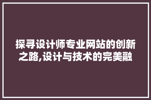 探寻设计师专业网站的创新之路,设计与技术的完美融合