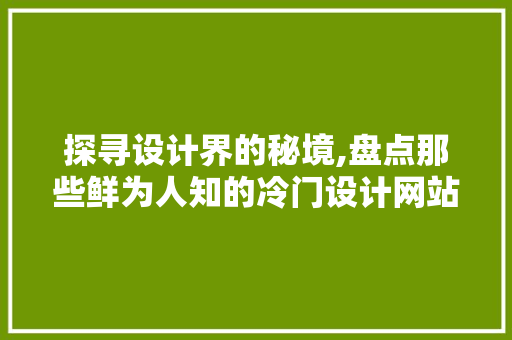 探寻设计界的秘境,盘点那些鲜为人知的冷门设计网站