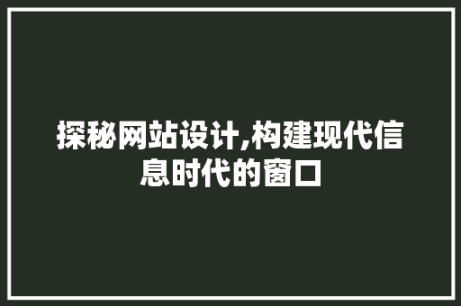 探秘网站设计,构建现代信息时代的窗口