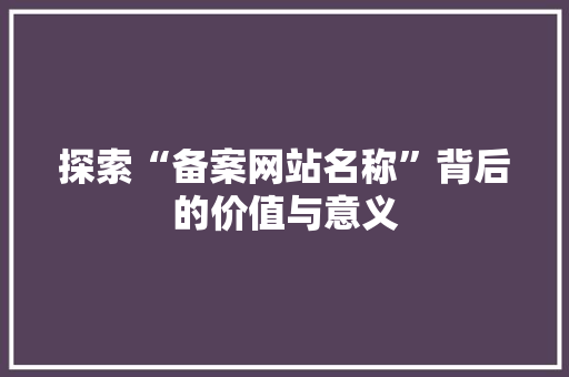 探索“备案网站名称”背后的价值与意义