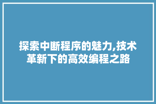 探索中断程序的魅力,技术革新下的高效编程之路