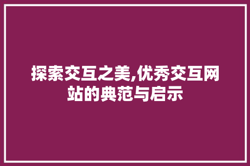 探索交互之美,优秀交互网站的典范与启示