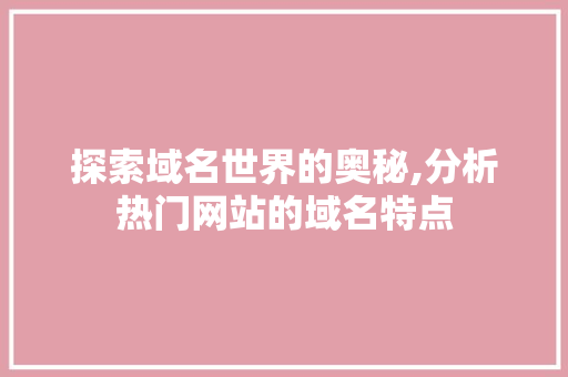 探索域名世界的奥秘,分析热门网站的域名特点