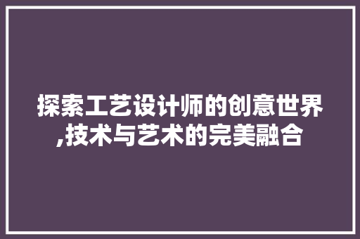 探索工艺设计师的创意世界,技术与艺术的完美融合