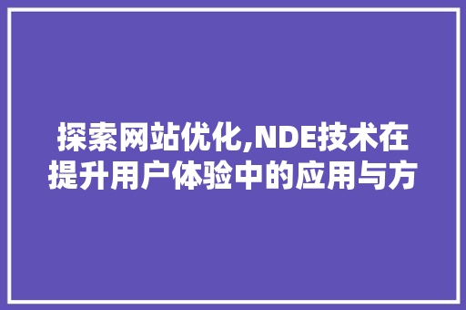 探索网站优化,NDE技术在提升用户体验中的应用与方法