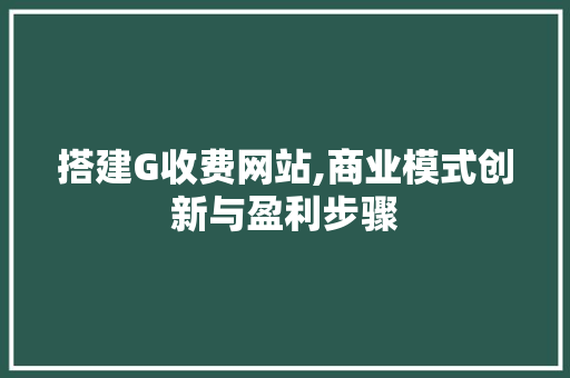 搭建G收费网站,商业模式创新与盈利步骤