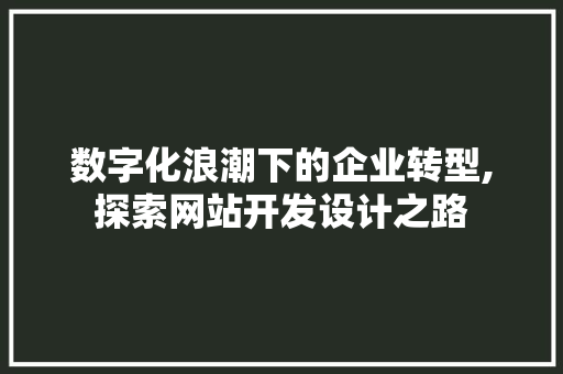 数字化浪潮下的企业转型,探索网站开发设计之路