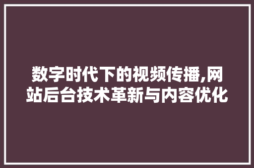 数字时代下的视频传播,网站后台技术革新与内容优化步骤