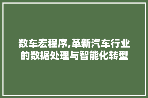 数车宏程序,革新汽车行业的数据处理与智能化转型