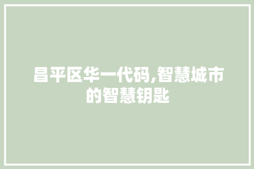 昌平区华一代码,智慧城市的智慧钥匙